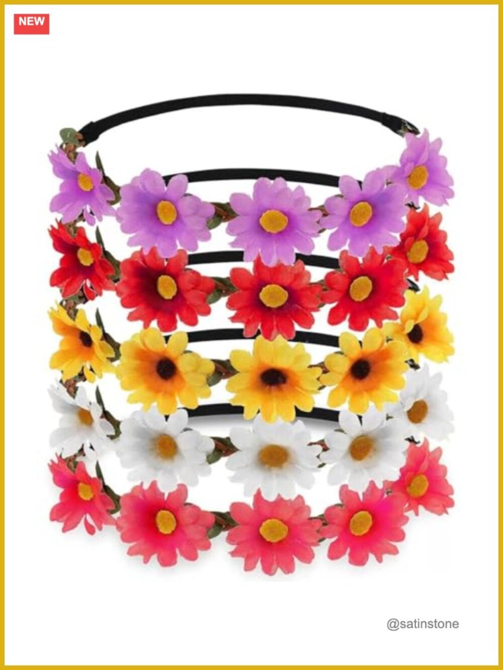Floral Headband Set Elastic Ribbon Daisy Wreath Boho